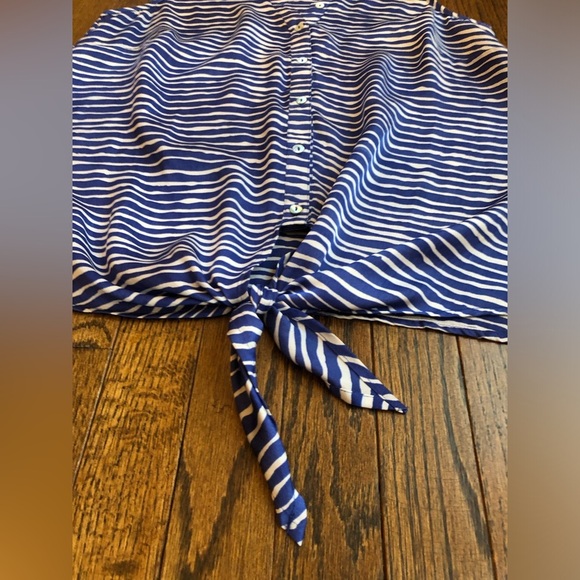 Daniel Rainn Women’s S Blue/White Zebra Striped Sleeveless Front Tie V-Neck Top - Picture 3 of 11